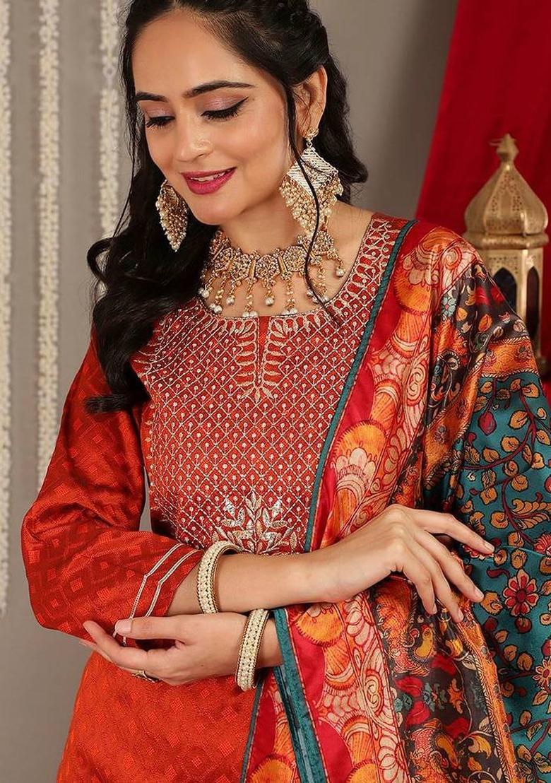 Mustard Solid Silk Kurta Set - Indya