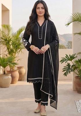 Black Embroidery Silk Kurta Set