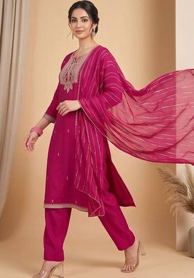 Pink Embroidery Silk Kurta Set