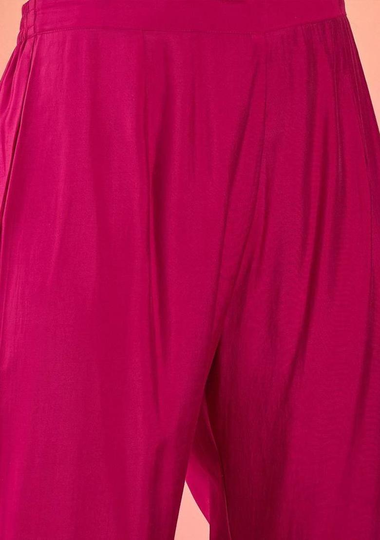 Pink Embroidery Silk Kurta Set - Indya