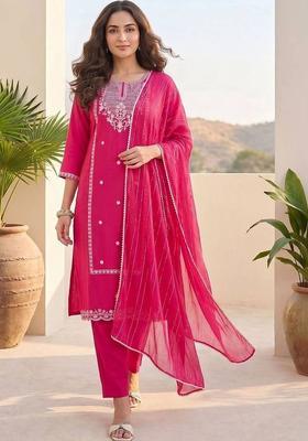 Pink Embroidery Silk Kurta Set