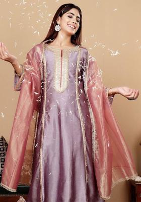Lavender Embroidery Silk Kurta Set
