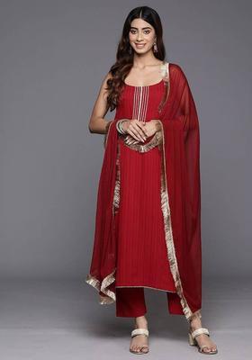 Maroon Solid Crepe Kurta Set