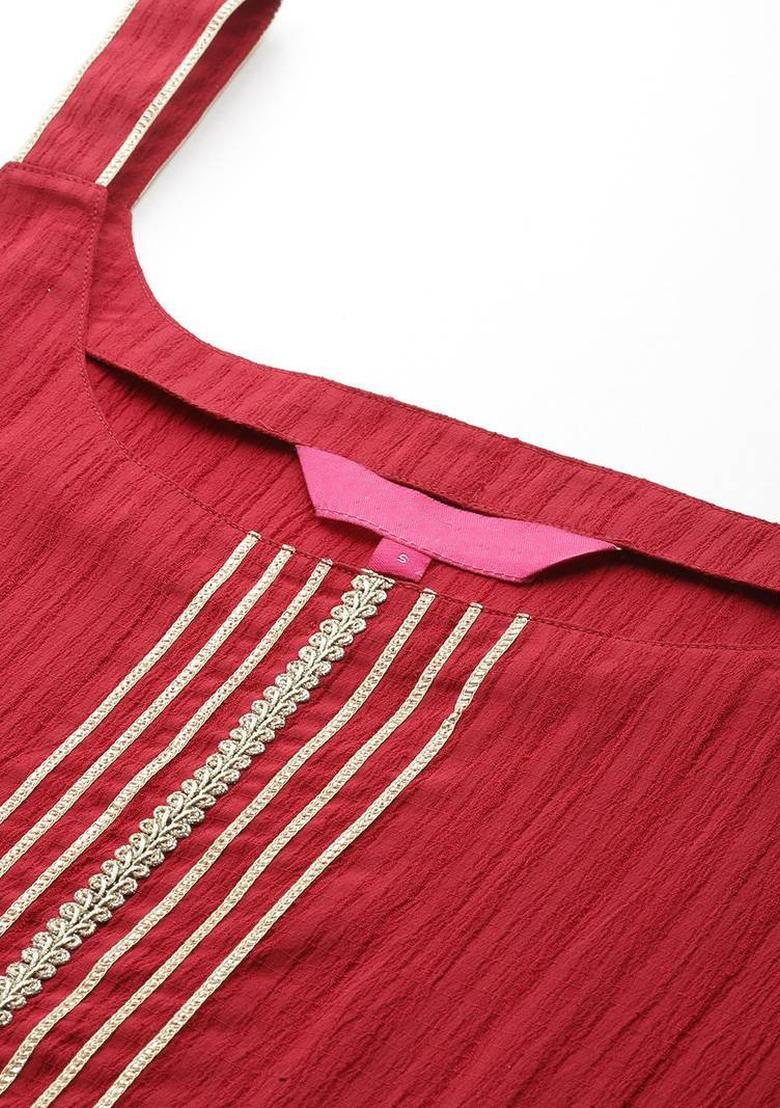 Maroon Solid Crepe Kurta Set - Indya