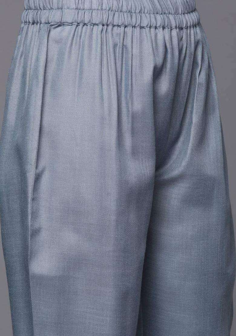 Grey Floral Print Cotton Kurta Set - Indya