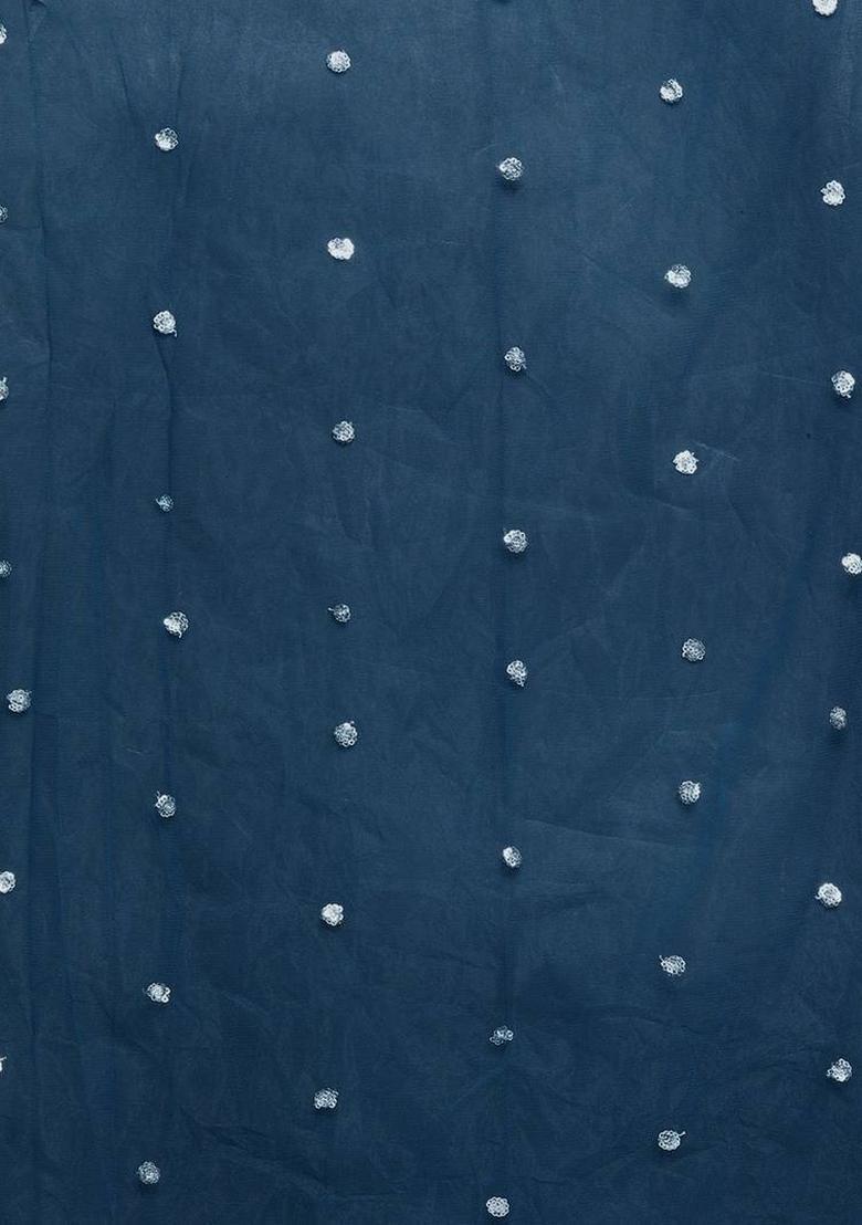 Navy Blue Embroidery Silk Kurta Set - Indya