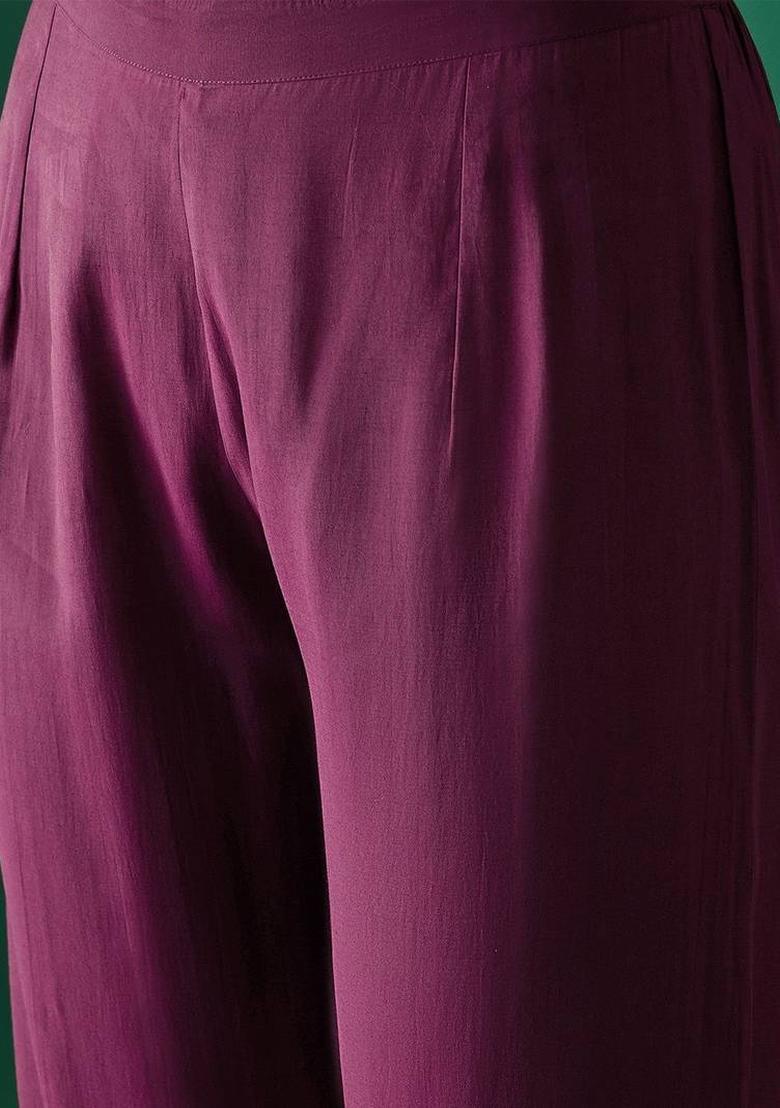 Purple Embroidery Silk Kurta Set - Indya