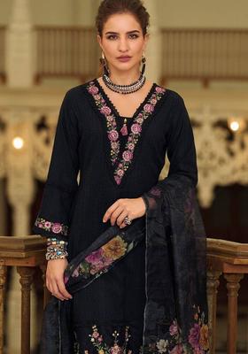 Black Embroidery Cotton Kurta Set