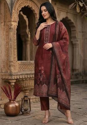 Maroon Solid Silk Kurta Set