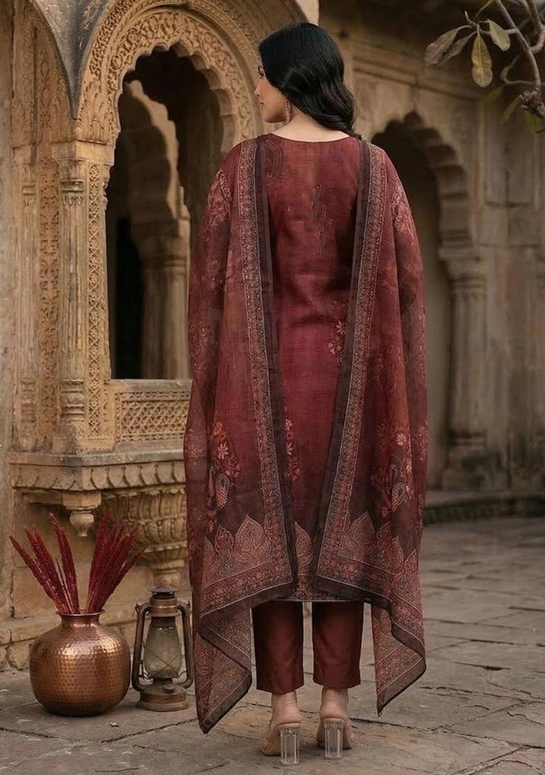 Maroon Solid Silk Kurta Set - Indya