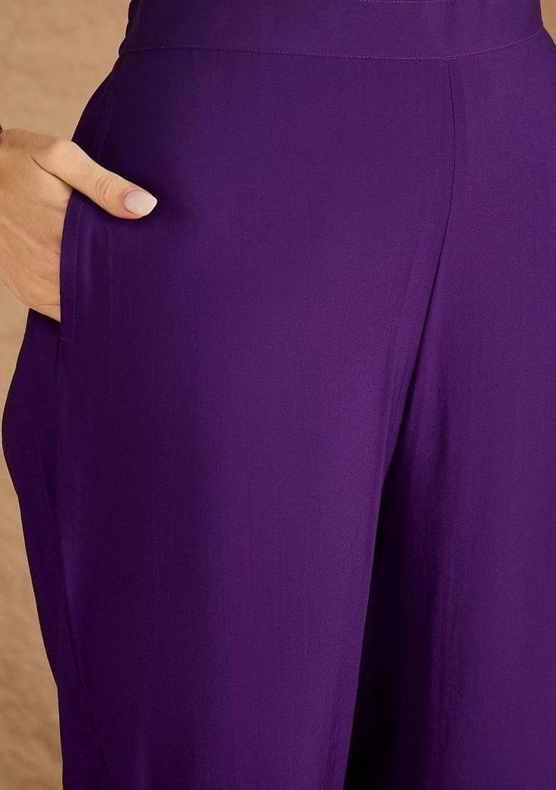 Purple Embroidery Silk Kurta Set - Indya