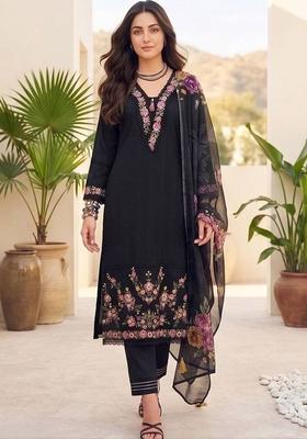 Black Embroidery Cotton Kurta Set