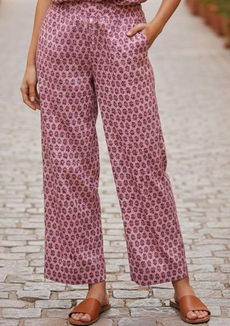 Purple Floral Print Cotton Kurta Set - Indya