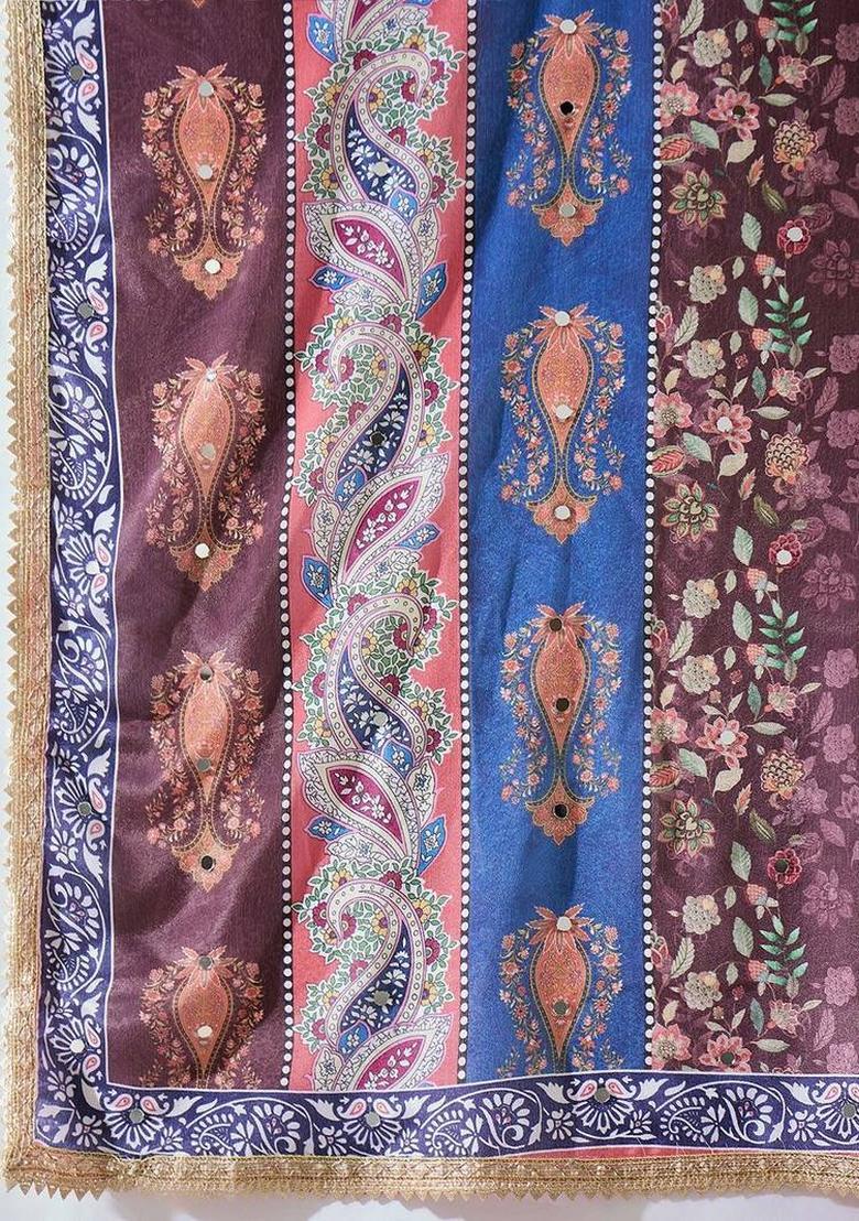 Golden Embroidery Silk Kurta Set - Indya