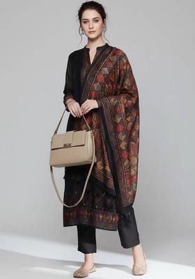 Black Solid Silk Kurta Set