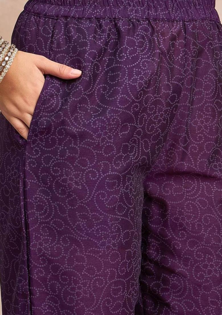 Purple Floral Print Chinon Kurta Set - Indya