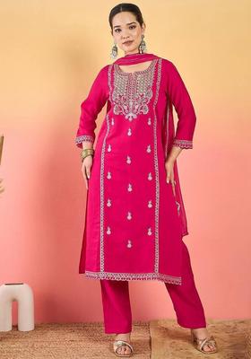 Pink Embroidery Silk Kurta Set