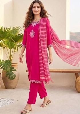 Pink Embroidery Silk Kurta Set