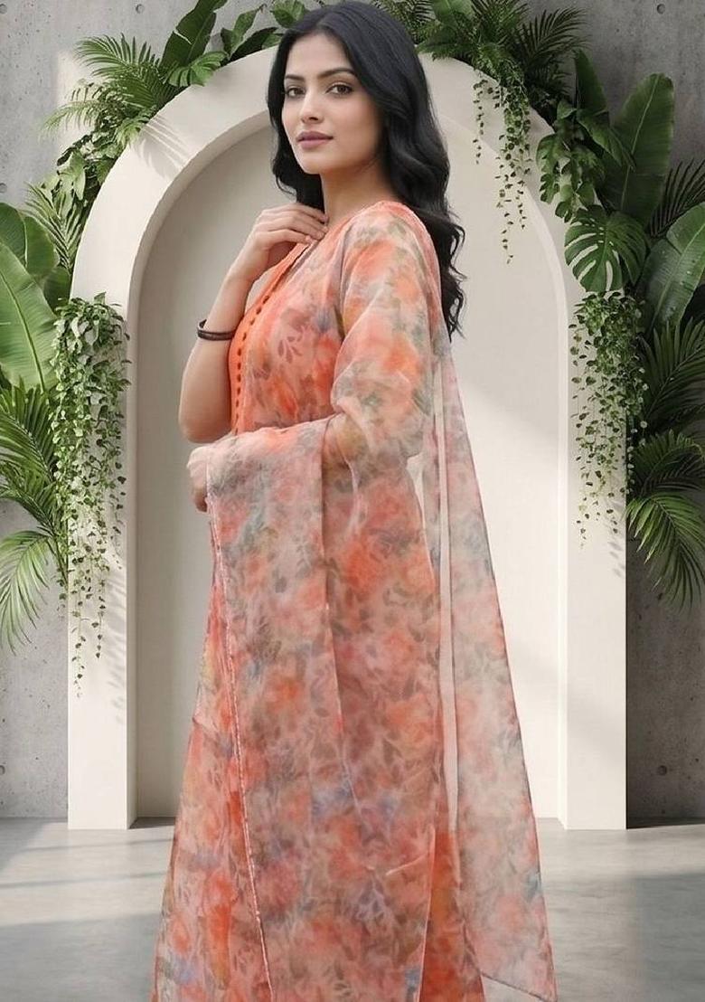 Orange Solid Cotton Kurta Set - Indya