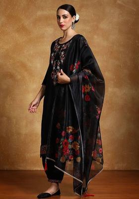 Black Thread Work Silk Kurta Set