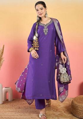 Blue Embroidery Silk Kurta Set
