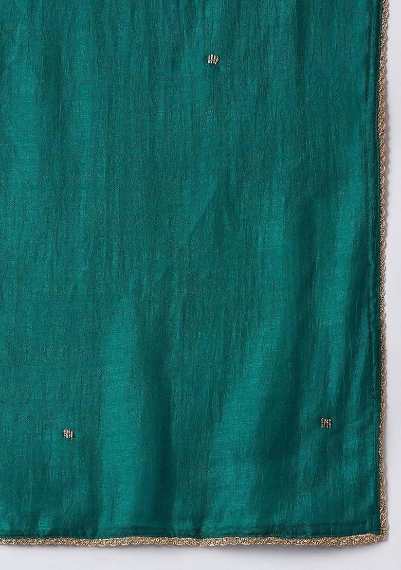 Teal Embroidery Silk Kurta Set - Indya