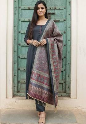 Black Solid Cotton Kurta Set