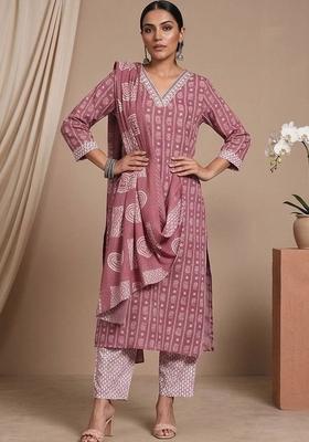 Pink Floral Print Cotton Kurta Set