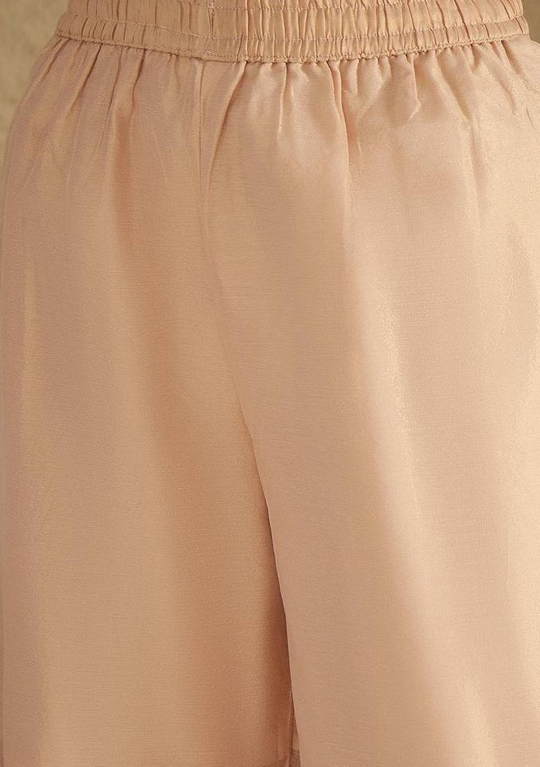 Peach Solid Silk Kurta Set - Indya
