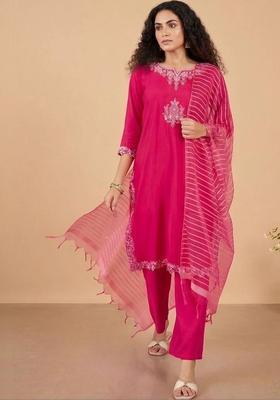 Pink Embroidery Silk Kurta Set