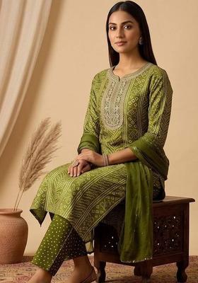 Green Floral Print Cotton Kurta Set