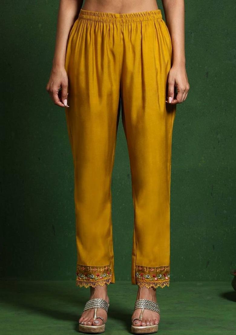 Mustard Embroidery Cotton Kurta Set - Indya