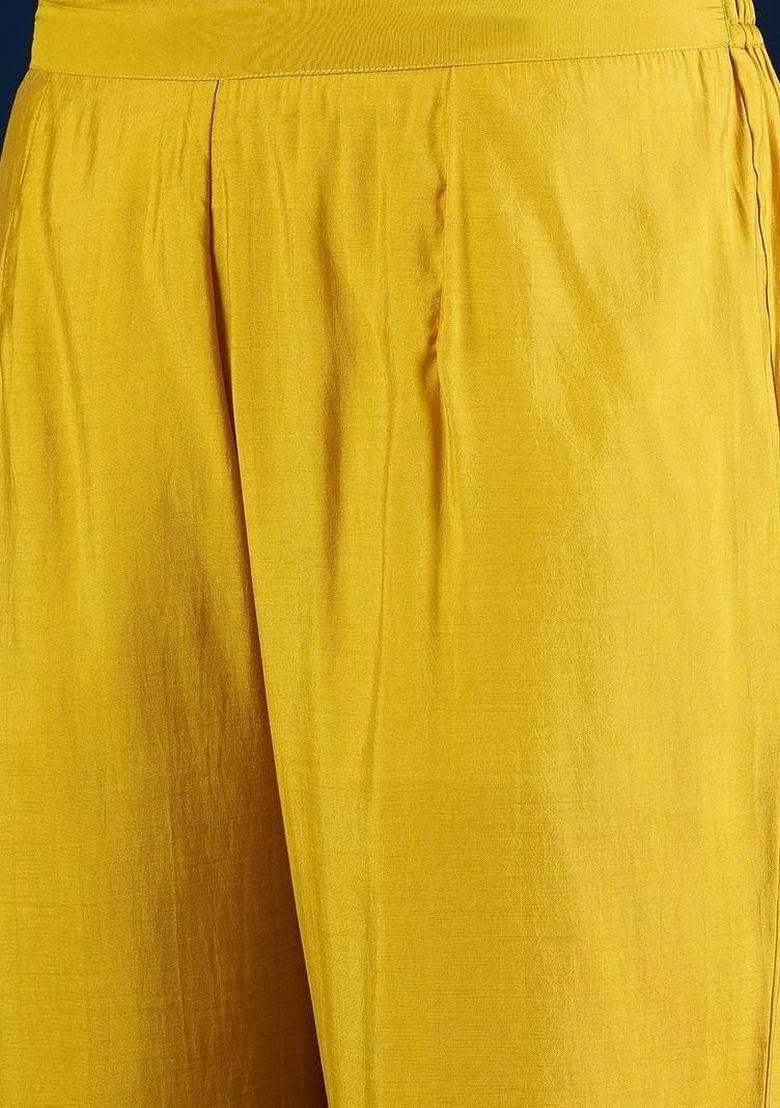 Yellow Embroidery Silk Kurta Set - Indya
