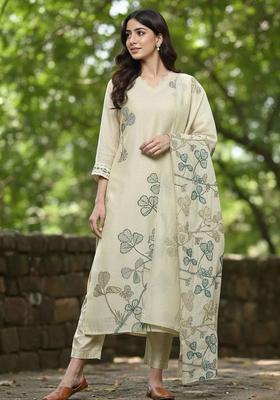 Olive Embroidery Chanderi Kurta Set