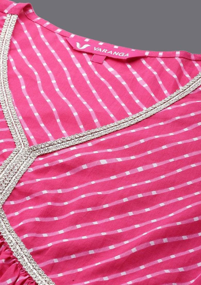 Fuchsia Floral Print Cotton Kurta Set - Indya
