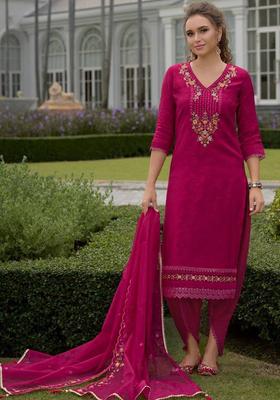 Fuchsia Embroidery Silk Kurta Set