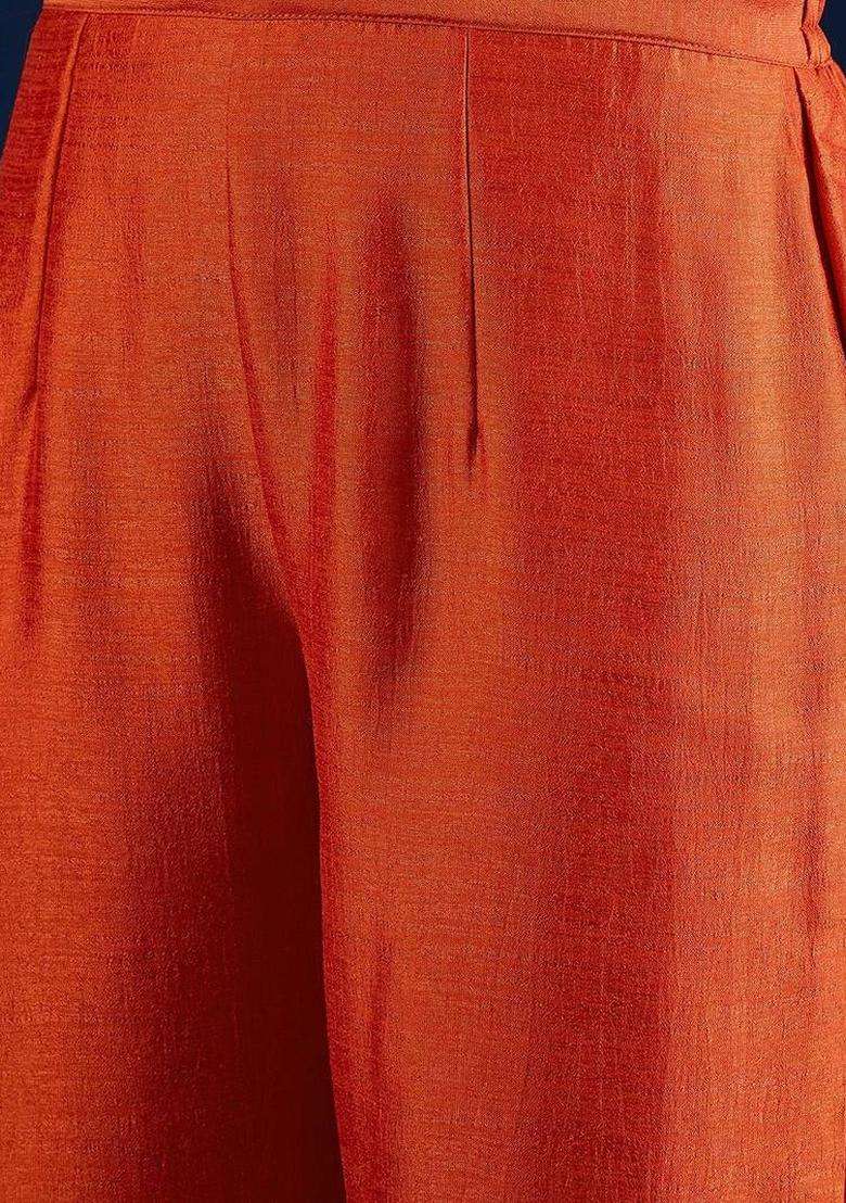 Mustard Embroidery Silk Kurta Set - Indya
