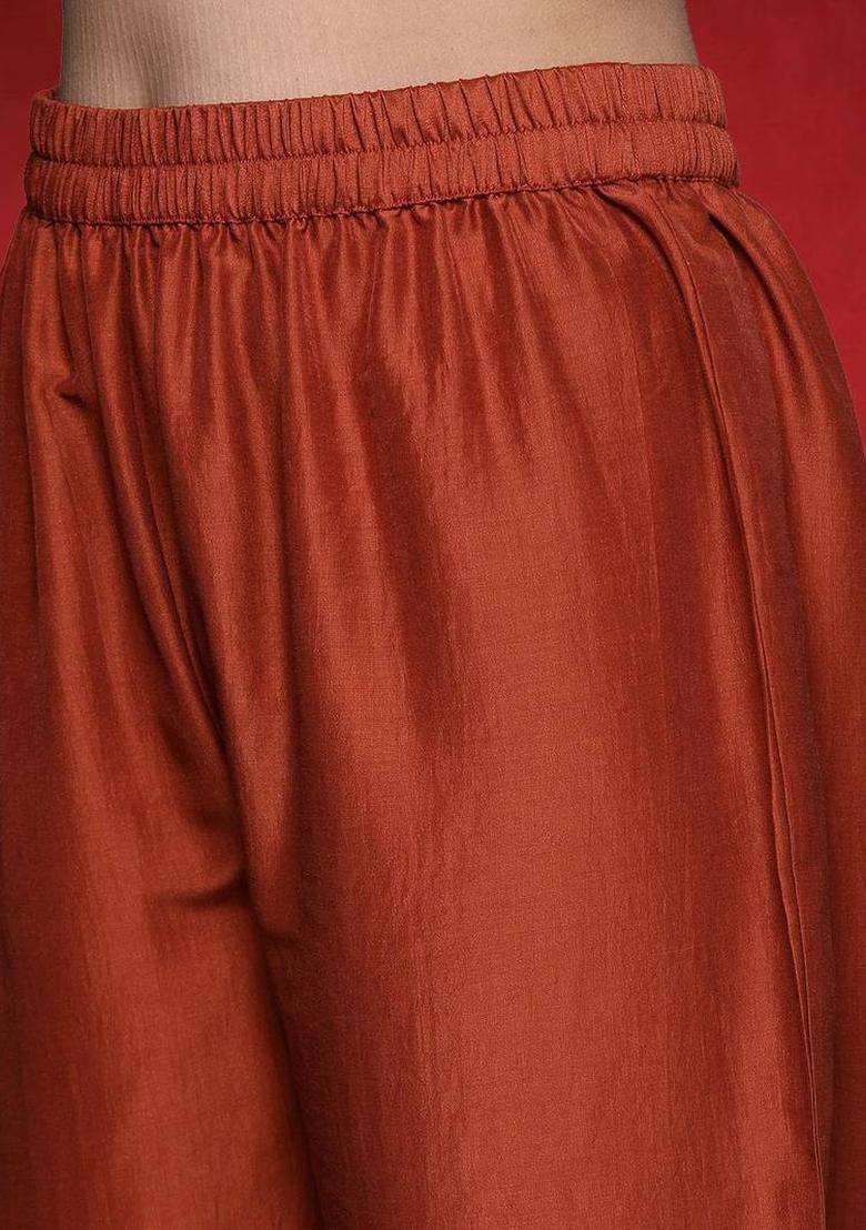 Mustard Embroidery Silk Kurta Set - Indya