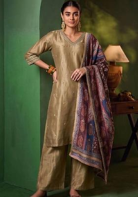 Yellow Thread Work Silk Kurta Set