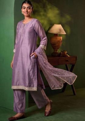 Lavender Silk Kurta Set