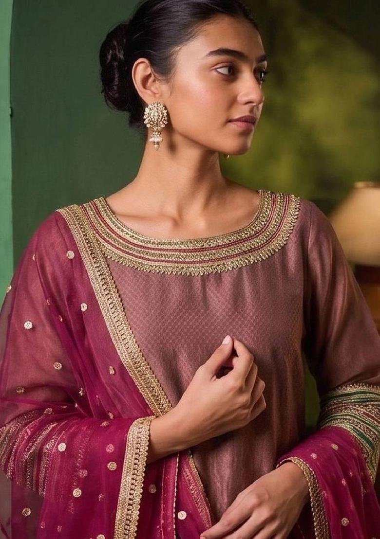 Pink Silk Kurta Set - Indya