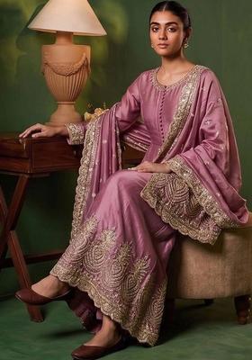 Pink Embroidery Silk Kurta Set