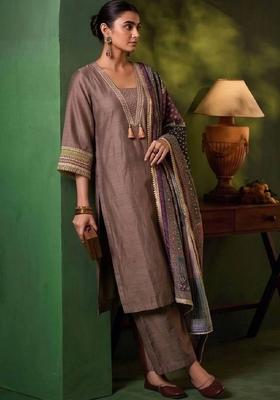 Brown Silk Kurta Set