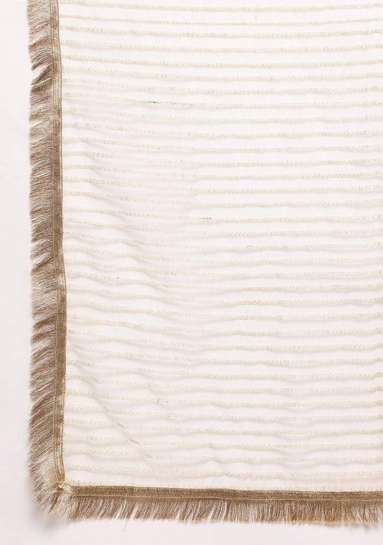 White Thread Work Silk Kurta Set - Indya