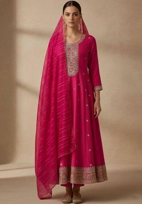 Pink Embroidery Silk Kurta Set