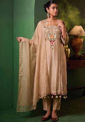 White Embroidery Chanderi Kurta Set