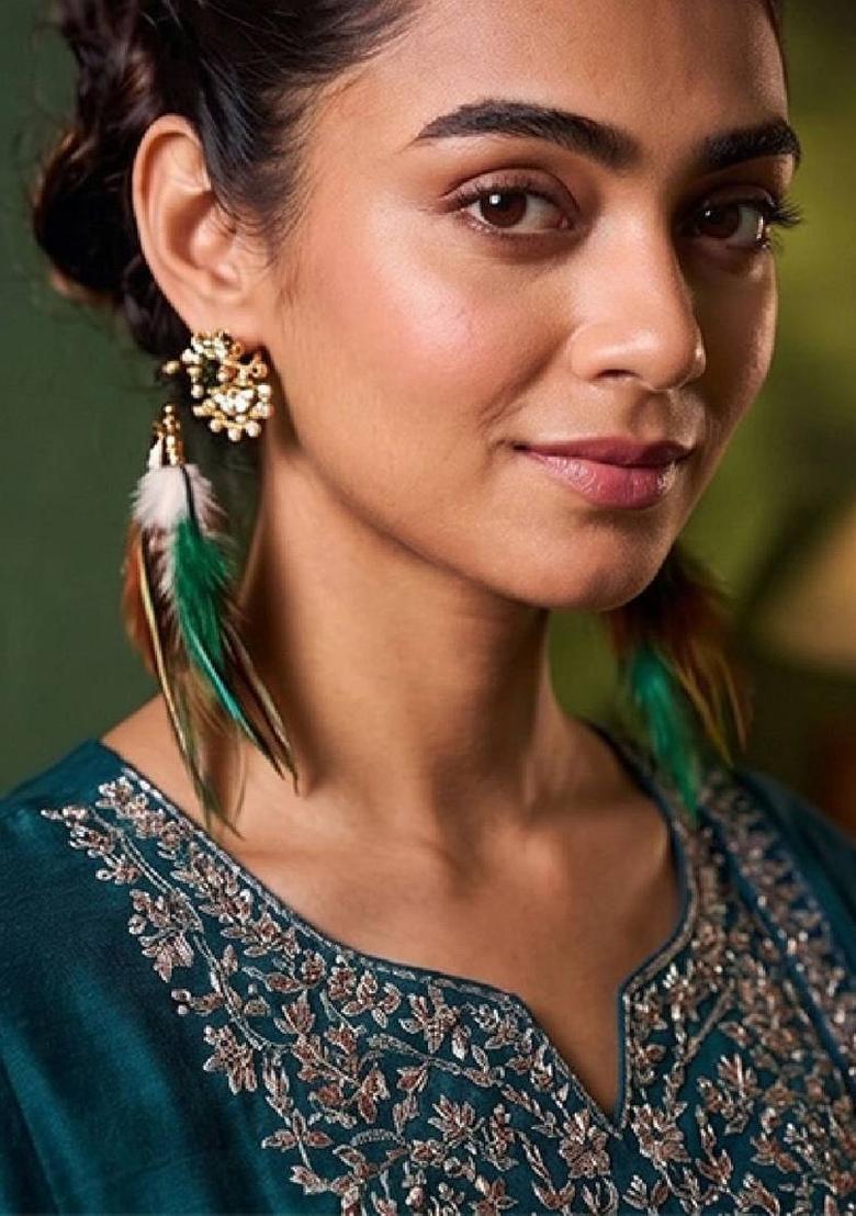 Blue Embroidery Silk Kurta Set - Indya