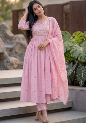 Pink Embroidery Silk Kurta Set