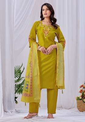 Mustard Embroidery Roman Kurta Set