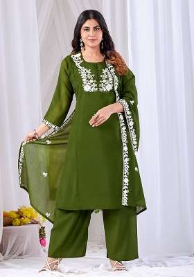 Mehendi Embroidery Cotton Kurta Set